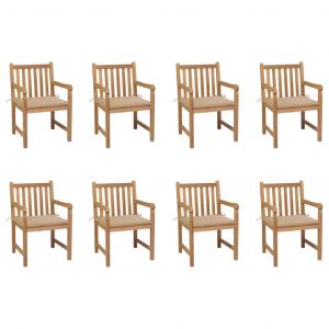 VidaXL Chaises de jardin 8 pcs avec coussins beige Bois de teck massif