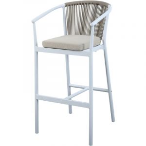 Axi Ravi Set de 2 Tabourets de Bar en blanc / kaki Chaise de bar en Aluminium & corde d'oléfine Tabouret de bar pour le jardin / l'extérieur