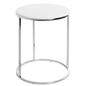 Pegane - Table d'appoint en acier chromé et mdf coloris blanc - Diamètre 40 x Hauteur 50 cm