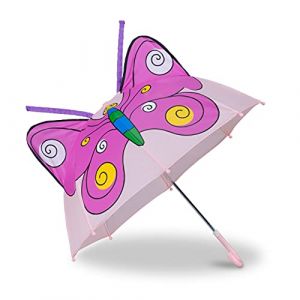 Relaxdays Parapluie pour enfants motif papillon effet 3D fille garçon forme cloche, rose