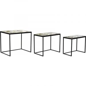 Set de 3 tables gigognes en verre et metal coloris multicolore / noir -PEGANE-