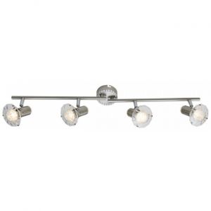 Globo Plafonnier LED Barre de spot LED Plafonnier 4 flammes Spot en cristal orientable, argent clair, 4x 5 watts 340 lumens blanc chaud, LxH 70x14,5 cm