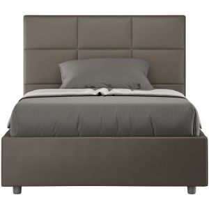 Lit double capitonné 140x190 cm simili cuir café au lait Mira Sans sommier et sans coffre