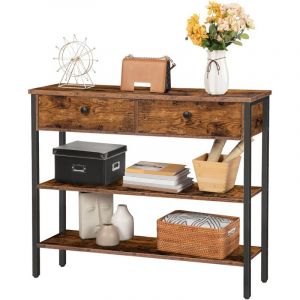 Table Console, Table d'Entrée avec 2 Tiroirs, Table d'appoint 2 Niveaux, Bout de Canapé avec Cadre Stable, pour Entrée, Salon, Style Industriel