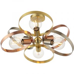 Endon Plafonnier Semi Flush Multi Bras Laiton Satin&eacute;, Plaque De Cuivre Bross&eacute;