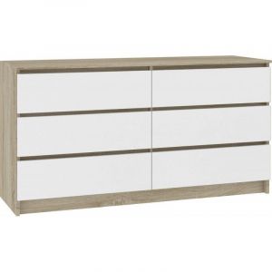 Image de Hucoco CUPID Commode contemporaine chambre + salon + bureau 160x77x40 cm 6 tiroirs coulissants Dressing Chiffonier moderne ma/Blanc