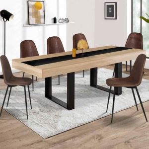 Idmarket Table à manger extensible phoenix 6-10 personnes bois et noir bande centrale noire 160-200 cm - Bois-clair