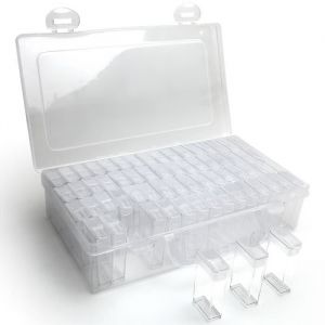 igadgitz Home U7114-64 Compartiment Boîte de Rangement Plastique Diamond Painting Boîte à Bijoux, Broderie - Claire