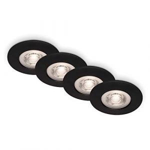 BRILONER - Jeu de 4 lampes encastrées au plafond, à intensité variable, lampes LED encastrées ultraplates, spot encastré salle de bain, spot encastré salle de bain IP44, noir mat, 90x25 mm (DxH)