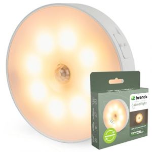 Brendz Lampe de Placard &agrave; D&eacute;tecteur de Mouvement USB-C 3000K Blanc Chaud Ronde LED Rechargeable Magn&eacute;tique Int&eacute;rieure