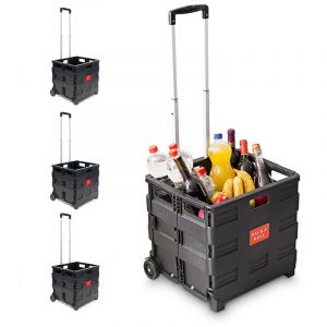 Relaxdays Chariot de Courses, Lot de 4, Caisse Pliable, Charge maximale 35 kg, H x L x P : env. 100 x 42 x 37, Noir