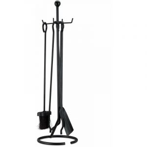 Ensemble serviteur de cheminée 5 pièces accessoire acier pince pelle balai tisonnier noir 13_0002448