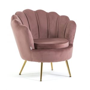 Image de Fauteuil - PERLA - Velours - Dossier en coquille - Pieds en métal - Rose