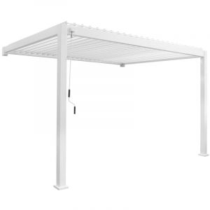 Pergola bioclimatique aluminium blanc adoss&eacute;e lames orientables 4x3m Triomphe