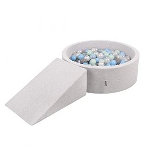 Image de Aire De Jeux En Mousse Avec Rond Piscine à Balles (100 Balles) Pour Enfants, Gris Clair: Perle/Gris/Transparent/Babyblue/Menthe - gris clair: