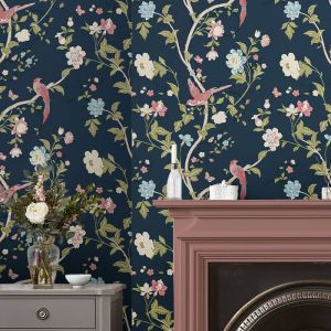 Laura Ashley Papier peint intissé Summer Palace Midnight 1005 x 52cm Bleu - Bleu nuit
