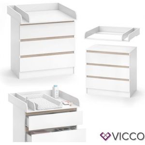 Commode à langer "Emma" Blanc avec 3 tiroirs Vicco