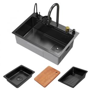 Ml-design - vier Multifonction Inox 68x46 cm Anthracite, Évier de Cuisine Encastré Rectangulaire, avec Robinet avec Douchette Extractible