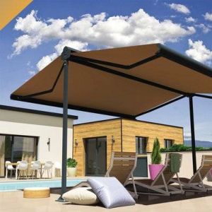 Image de Intersun Store banne double pente ENARGITE 4,00x2x3,00 M (Motorisé à Télécommande - Gris Anthracite - Taupe)