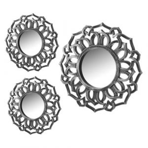 Unimasa Set de 3 miroirs muraux argent patiné 39 et 25 cm