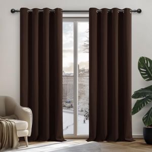 Rideaux Occultants Isolant Thermique avec Oeillet pour Décoration Maison Chambre, 2 Pièces, Taille Moyenne, 140x180 cm, Chocolat - Chocolat - Deconovo