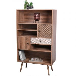 Urban living Bibliothèque 2 portes 1 tiroir avec motif marron 80 x 39 x h140 cm - Bois