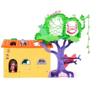 Spin Master Dora - Maison Interactive De La Forêt Tropicale - 2 Figurines & 8 Accessoires - Musiques & Effets Sonores - Bilingue Français Anglais - Dessin Animé Jouet Maison De Poupée - Jouet Enfant 3 Ans Et +