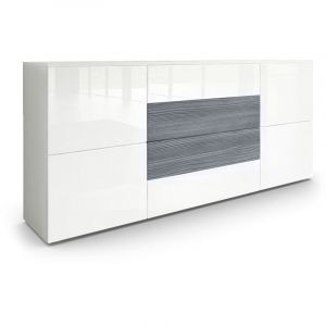 Buffet Commode Dressoir Crédence Rova en Blanc - haute brillance & tons naturels - Blanc haute brillance / Avola-Anthracite - Blanc haute brillance /