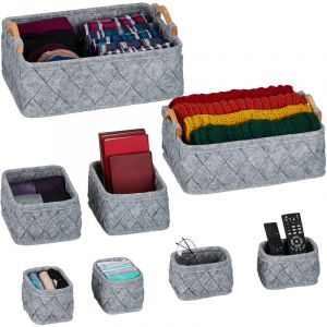 Relaxdays Panier de Rangement, 8 pièces, 4 Tailles différentes, boîte en Feutre, pour l’Armoire, Gris Clair