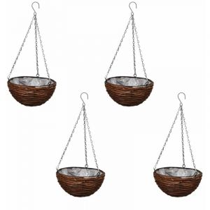 VidaXL Lot de 4 Paniers Supsendus en Saule avec Fonds et Chaine Pendante