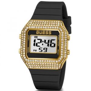 Guess Montre - Zoom Gw0430l2 - Quartz - Acier Inoxydable - Bracelet En Silicone Noir