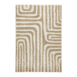 Tapis intérieur shaggy motifs géométriques rectangulaires beige/écru - Queensy 120 x 160 cm