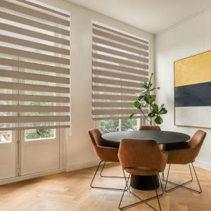 Blindecor Lira Store enrouleur jour nuit tissu double, couleur Marron, store zèbre 160 x 180 cm (largeur x hauteur) | Taille du tissu 157 x 175 cm. Stores tissu double élégants