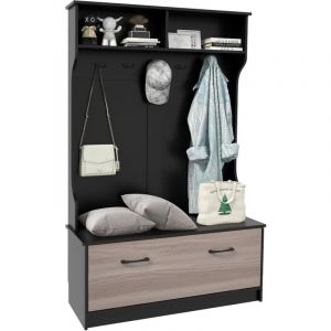 Portemanteaux pour Entrée Meuble Entrée avec Banc Armoire de rangement 5 Crochets Doubles Noir