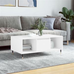 VidaXL Table Basse, Table d'Appoint avec 2 Compartiments et Tiroir, Bout de Canapé avec Pieds Salle de Séjour, Moderne, Blanc Bois d'Ingénierie