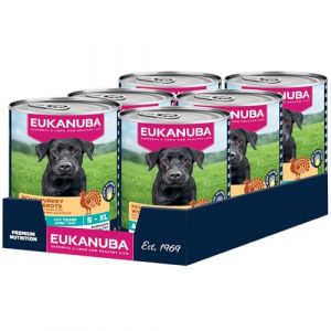 Eukanuba Life Care Aliment Humide Chien Adulte 1 à 7 Ans Toutes Races, Pâtée Riche en Dinde & Carottes, Oméga-3, Calcium, Prébiotiques MOS, sans OGM Colorants Conservateurs, 6 boîtes de 400g