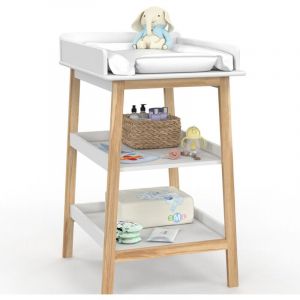 Idmarket Table &agrave; langer MAHE avec 2 &eacute;tag&egrave;res fa&ccedil;on h&ecirc;tre et blanc