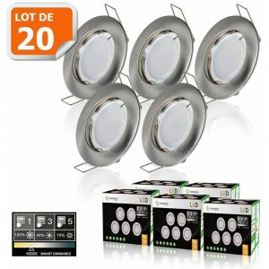 Lampesecoenergie Eurobryte 20 SPOTS LED DIMMABLE SANS VARIATEUR 7W eq.56w BLANC NEUTRE FINITION ALU BROSSE