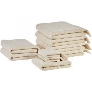 Beliani Lot de 9 serviettes de bain en coton beige ATIU