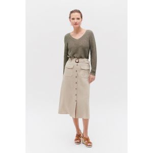 Image de CAROLL Jupe en lin mi-longue taupe 40
