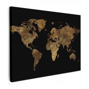 TABLEAU SUR TOILE Carte du monde - Or - Luxe - Terre - Noir D&eacute;coration Murale 40x30 cm