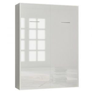 Inside75 Armoire lit escamotable SMART-V2 structure blanc mat, façade Gloss blanc brillant 160*200 cm - blanc