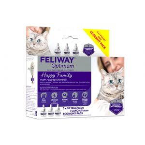 Feliway Optimum Lot de 3 flacons de recharge de 48 ml pour chat Équilibre et détente 3 mois