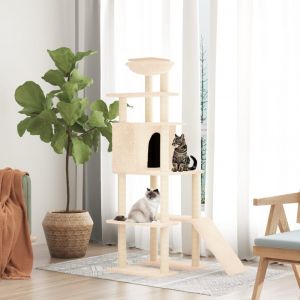 VidaXL Arbre à chat avec griffoirs en sisal Crème 166 cm