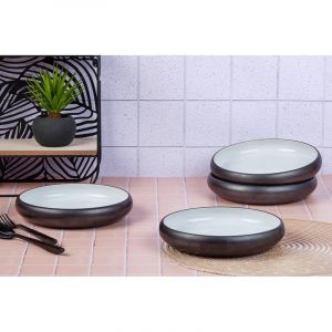Lot de 4 assiettes creuses en gr&egrave;s noir D21.5