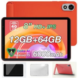 Blackview Tablette Zeno 1 8" HD 90 Hz 4 Go 64 Go WiFi/4G 6000 mAh Android 15 Orange + Étui + Protection