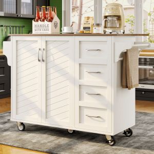 Desserte de cuisine &agrave; roulettes, chariot &icirc;lot de cusine avec porte-serviettes et s&eacute;parateurs r&eacute;glables, buffet de cuisine &agrave; plateau pliable en grain