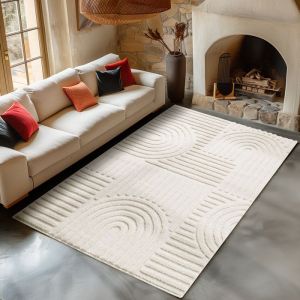 Tapis de Salon ou chambre en Crème 120 x 170 cm style bohème scandinave avec effet haut-bas tapis décoratif