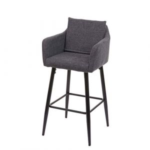 Mendler Tabouret de bar HWC-H93, tabouret de comptoir, repose-pieds m&eacute;tal ~ tissu/textile gris fonc&eacute;