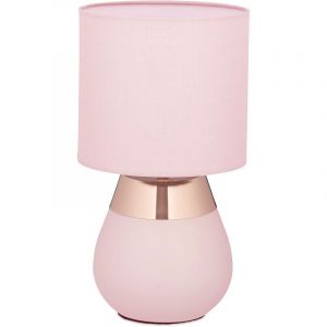 Relaxdays Lampe de chevet, abat-jour, douille E14, câble, h x d : 32 x 18 cm, pour la chambre, rose et cuivre